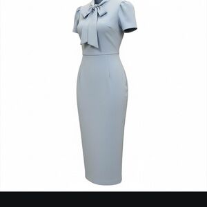 Maggy London Light Blue Midi Dress with Bow size 6